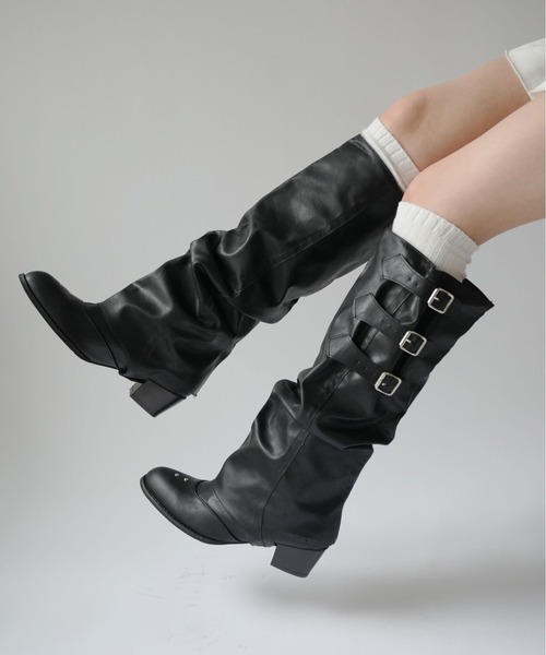 Port（ポート）の「【 SORUTT / ソルト 】 3連 バックル フェイクレザー ブーツ / ロングブーツ ショートブーツ #_（ブーツ・レディース・ブラウン/ブラック・M/L/XL）」の15枚目の写真