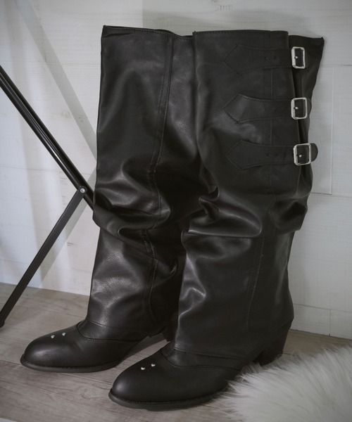 Port（ポート）の「【 SORUTT / ソルト 】 3連 バックル フェイクレザー ブーツ / ロングブーツ ショートブーツ #_（ブーツ・レディース・ブラウン/ブラック・M/L/XL）」の18枚目の写真