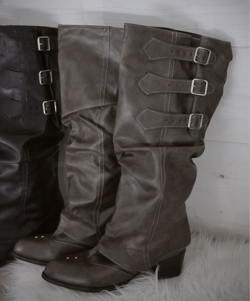 Port（ポート）の「【 SORUTT / ソルト 】 3連 バックル フェイクレザー ブーツ / ロングブーツ ショートブーツ #_（ブーツ・レディース・ブラウン/ブラック・M/L/XL）」の20枚目の写真
