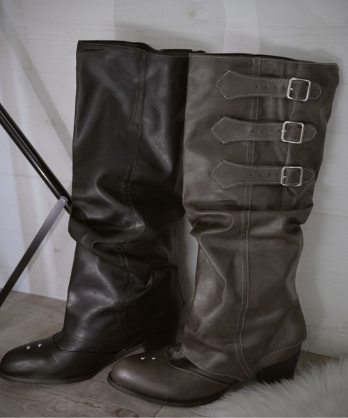 Port（ポート）の「【 SORUTT / ソルト 】 3連 バックル フェイクレザー ブーツ / ロングブーツ ショートブーツ #_（ブーツ・レディース・ブラウン/ブラック・M/L/XL）」の21枚目の写真