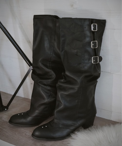 【未使用】BUTTEROブラックレザー ロングブーツ バックル付き セヴン トゥエルヴ サーティ SEVEN TWELVE THIRTY LovelyWalk レザー