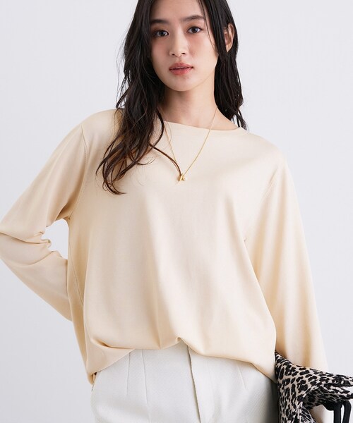 INDIVI（インディヴィ）の「ロングライン ストレッチニット（ニット/セーター・レディース・ナチュラル/ホワイト系3/スモーキーグリーン系/ネイビー・13/15 /38）」の3枚目の写真