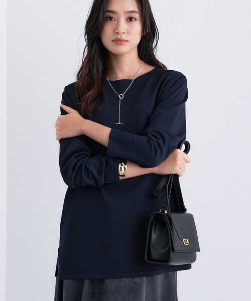 INDIVI（インディヴィ）の「ロングライン ストレッチニット（ニット/セーター・レディース・ナチュラル/ホワイト系3/スモーキーグリーン系/ネイビー・13/15 /38）」の4枚目の写真