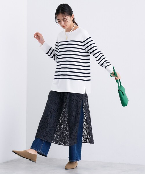 INDIVI（インディヴィ）の「ロングライン ストレッチニット（ニット/セーター・レディース・ナチュラル/ホワイト系3/スモーキーグリーン系/ネイビー・13/15 /38）」の20枚目の写真