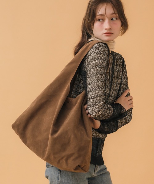 セール】ワンハンドルスエードトートバッグ/ブラウン キャメル