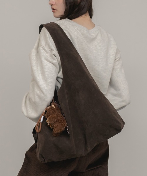 ワンハンドルスエードトートバッグ/ブラウン キャメル ベージュ トート
