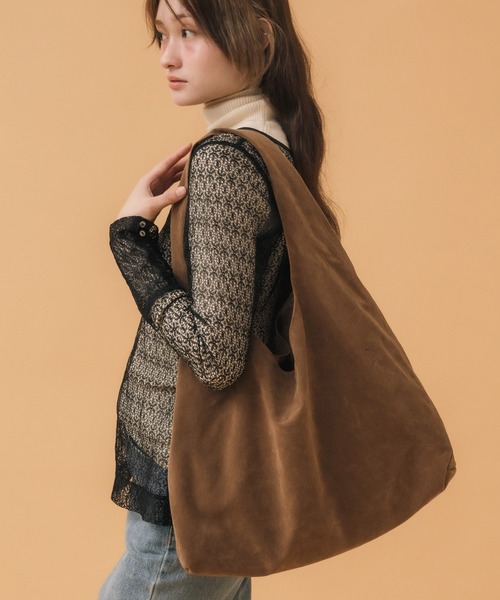 ワンハンドルスエードトートバッグ/ブラウン キャメル ベージュ トート