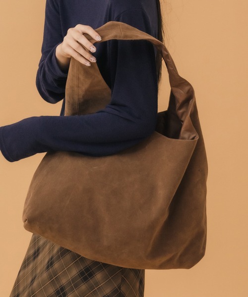 セール】ワンハンドルスエードトートバッグ/ブラウン キャメル