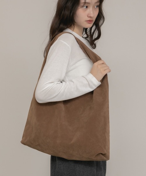 ワンハンドルスエードトートバッグ/ブラウン キャメル ベージュ トート