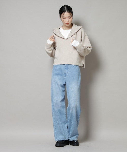 NANO universe（ナノユニバース）の「スキッパーフードニット（ニット/セーター・レディース・グレー/ベージュ/ネイビー・FREE）」の5枚目の写真