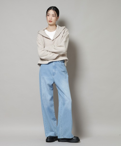 NANO universe（ナノユニバース）の「スキッパーフードニット（ニット/セーター・レディース・グレー/ベージュ/ネイビー・FREE）」の6枚目の写真