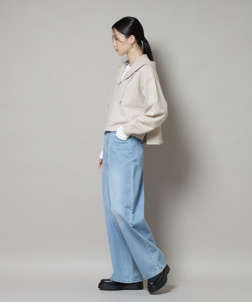 NANO universe（ナノユニバース）の「スキッパーフードニット（ニット/セーター・レディース・グレー/ベージュ/ネイビー・FREE）」の7枚目の写真