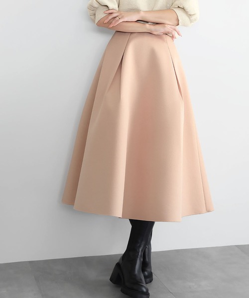 ELFRANK（エルフランク）の「【S～Lサイズ展開】ボンディング タック フレアスカート（スカート・レディース・ブラック/ネイビー/オフホワイト/ピンク/グリーン/マスタード・M/L/S）」の6枚目の写真