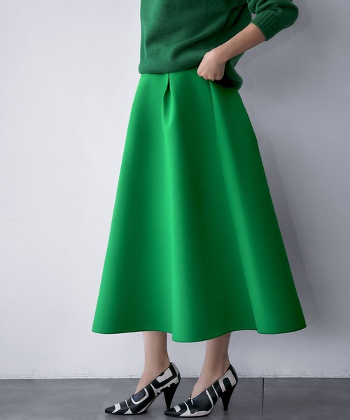 ELFRANK（エルフランク）の「【S～Lサイズ展開】ボンディング タック フレアスカート（スカート・レディース・ブラック/ネイビー/オフホワイト/ピンク/グリーン/マスタード・M/L/S）」の8枚目の写真
