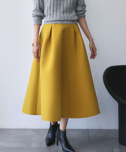 ELFRANK（エルフランク）の「【S～Lサイズ展開】ボンディング タック フレアスカート（スカート・レディース・ブラック/ネイビー/オフホワイト/ピンク/グリーン/マスタード・M/L/S）」の21枚目の写真