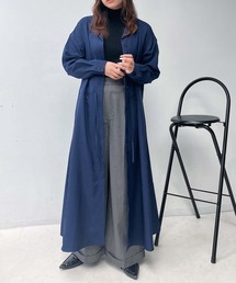 ♪ウエストリボン結び 開襟長袖ワンピ―ス
