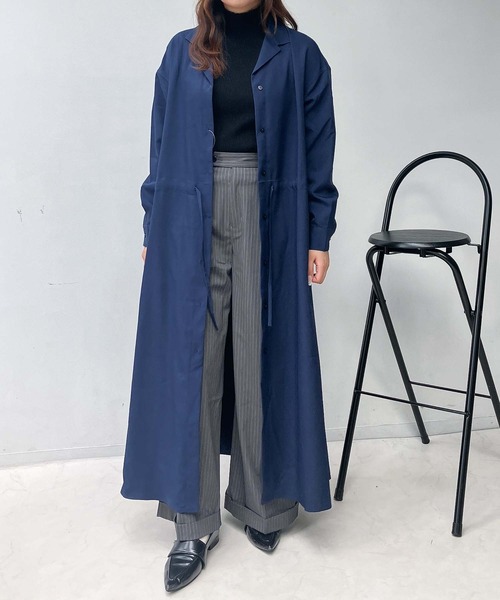 AS KNOW AS plus(アズノゥアズプラス)の「♪ウエストリボン結び 開襟長袖ワンピ―ス(ワンピース・レディース・ネイビー/ブルー/ブラック・FREE)」の4枚目の写真