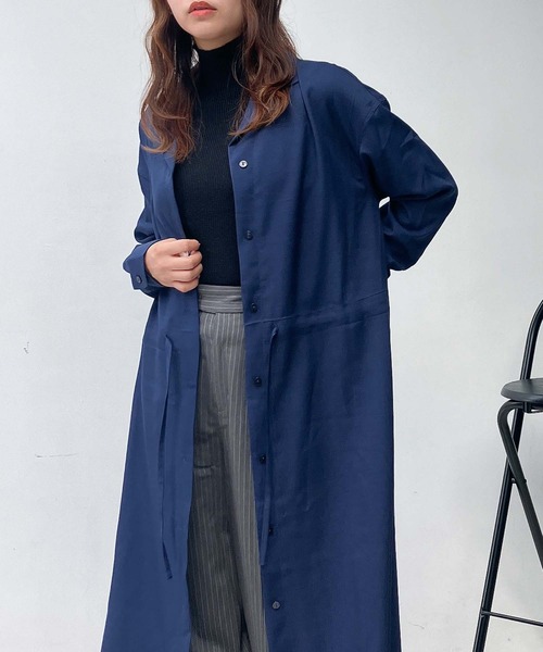 AS KNOW AS plus(アズノゥアズプラス)の「♪ウエストリボン結び 開襟長袖ワンピ―ス(ワンピース・レディース・ネイビー/ブルー/ブラック・FREE)」の6枚目の写真