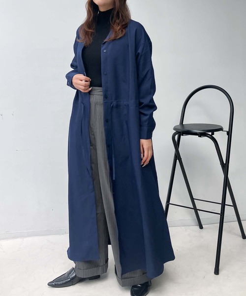 AS KNOW AS plus(アズノゥアズプラス)の「♪ウエストリボン結び 開襟長袖ワンピ―ス(ワンピース・レディース・ネイビー/ブルー/ブラック・FREE)」の8枚目の写真