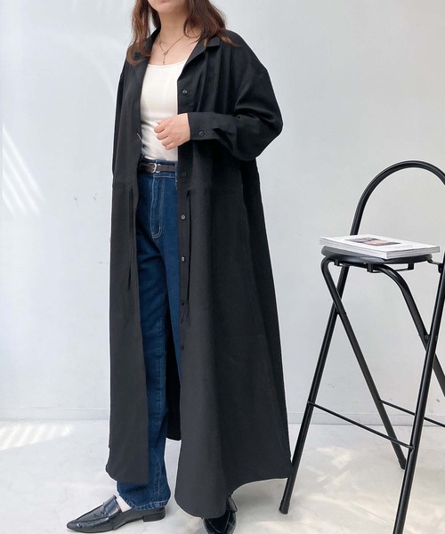 AS KNOW AS plus(アズノゥアズプラス)の「♪ウエストリボン結び 開襟長袖ワンピ―ス(ワンピース・レディース・ネイビー/ブルー/ブラック・FREE)」の7枚目の写真