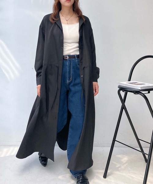 AS KNOW AS plus(アズノゥアズプラス)の「♪ウエストリボン結び 開襟長袖ワンピ―ス(ワンピース・レディース・ネイビー/ブルー/ブラック・FREE)」の11枚目の写真