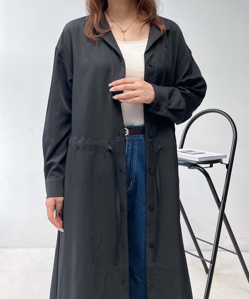 AS KNOW AS plus(アズノゥアズプラス)の「♪ウエストリボン結び 開襟長袖ワンピ―ス(ワンピース・レディース・ネイビー/ブルー/ブラック・FREE)」の14枚目の写真
