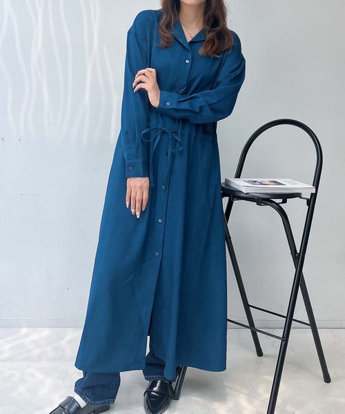 AS KNOW AS plus(アズノゥアズプラス)の「♪ウエストリボン結び 開襟長袖ワンピ―ス(ワンピース・レディース・ネイビー/ブルー/ブラック・FREE)」の20枚目の写真