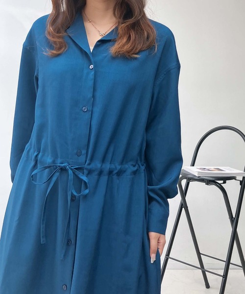 AS KNOW AS plus(アズノゥアズプラス)の「♪ウエストリボン結び 開襟長袖ワンピ―ス(ワンピース・レディース・ネイビー/ブルー/ブラック・FREE)」の18枚目の写真