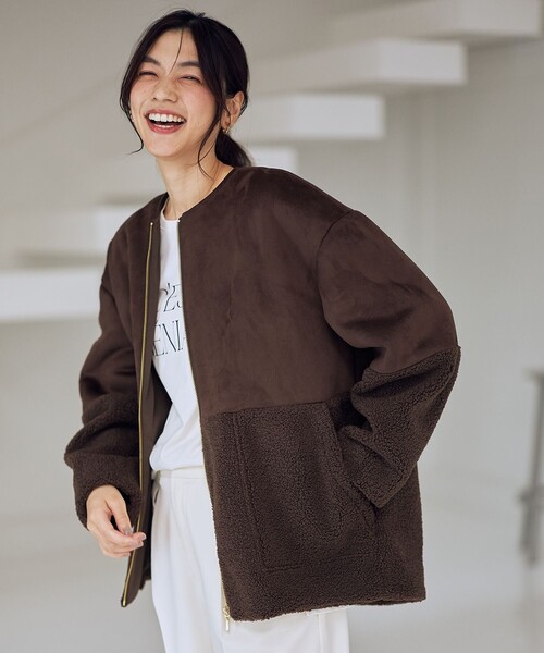 ANY（エニィ）の「スエードボアコンビブルゾン（ブルゾン・レディース・ダークブラウン系/アイボリー系・X-LARGE）」の14枚目の写真