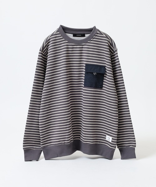 OMNES(オムネス)の「裏起毛フラップポケット付きプルオーバー長袖(Tシャツ/カットソー・メンズ・ブラック/アイボリー/ホワイト×ブラウン/ライトグリーン系・L/M)」の4枚目の写真