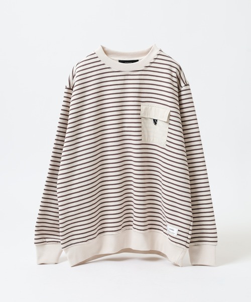 OMNES(オムネス)の「裏起毛フラップポケット付きプルオーバー長袖(Tシャツ/カットソー・メンズ・ブラック/アイボリー/ホワイト×ブラウン/ライトグリーン系・L/M)」の11枚目の写真