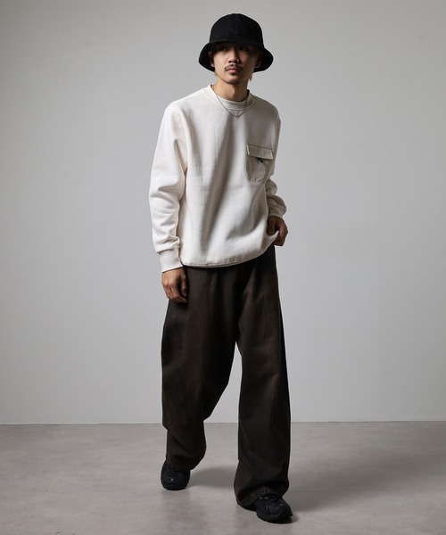 OMNES(オムネス)の「裏起毛フラップポケット付きプルオーバー長袖(Tシャツ/カットソー・メンズ・ブラック/アイボリー/ホワイト×ブラウン/ライトグリーン系・L/M)」の10枚目の写真