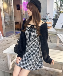 INGNI | フェザーボレロニット+チェック柄ミニキャミワンピースセット(ワンピース)