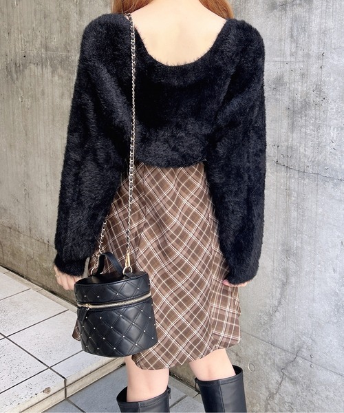 INGNI(イング)の「【WEB限定】フェザーボレロニット+チェック柄ミニキャミワンピースセット(ワンピース・レディース・ブラック系その他4/ブラック系9・M)」の17枚目の写真