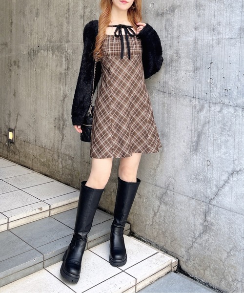 INGNI(イング)の「【WEB限定】フェザーボレロニット+チェック柄ミニキャミワンピースセット(ワンピース・レディース・ブラック系その他4/ブラック系9・M)」の19枚目の写真