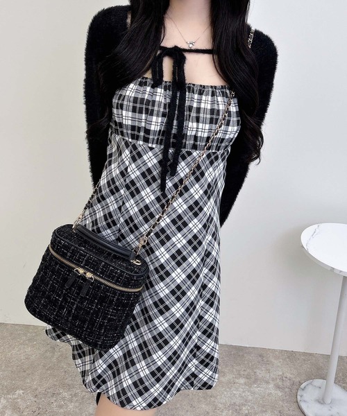 INGNI(イング)の「【WEB限定】フェザーボレロニット+チェック柄ミニキャミワンピースセット(ワンピース・レディース・ブラック系その他4/ブラック系9・M)」の3枚目の写真