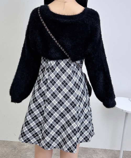 セール】【WEB限定】フェザーボレロニット＋チェック柄ミニキャミ