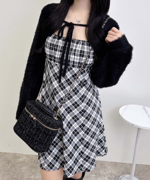 セール】【WEB限定】フェザーボレロニット＋チェック柄ミニキャミ