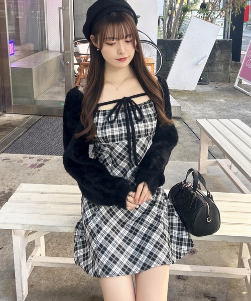 セール】【WEB限定】フェザーボレロニット＋チェック柄ミニキャミ