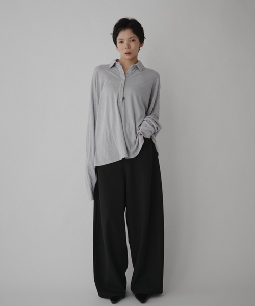 VION（ヴィオン）の「Polo Loose Long Sleeve TEE / ポロルーズロングスリーブティー（ポロシャツ・レディース・ブルー/ダークグレー/ライトグレー/ブラック・FREE）」の19枚目の写真