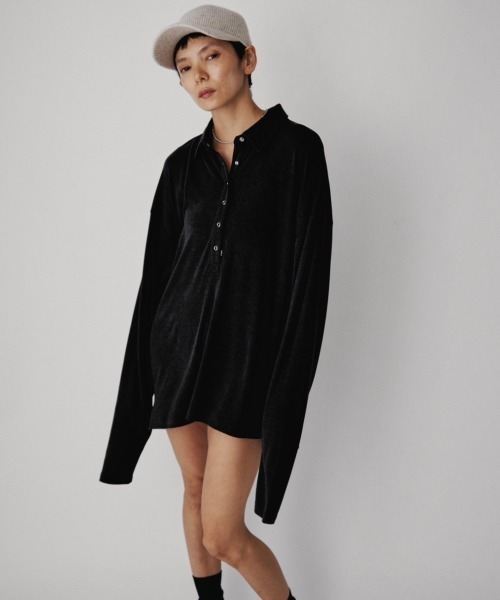 VION（ヴィオン）の「Polo Loose Long Sleeve TEE / ポロルーズロングスリーブティー（ポロシャツ・レディース・ブルー/ダークグレー/ライトグレー/ブラック・FREE）」の9枚目の写真