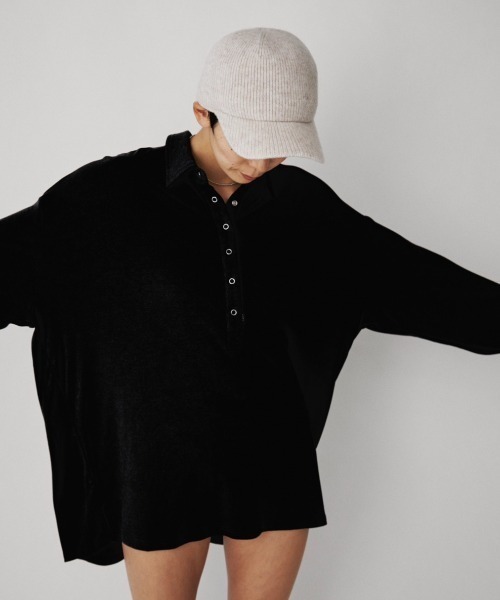 VION（ヴィオン）の「Polo Loose Long Sleeve TEE / ポロルーズロングスリーブティー（ポロシャツ・レディース・ブルー/ダークグレー/ライトグレー/ブラック・FREE）」の8枚目の写真