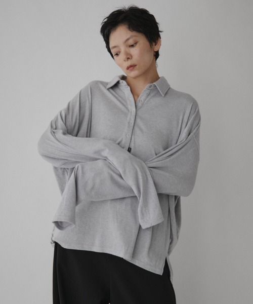 VION（ヴィオン）の「Polo Loose Long Sleeve TEE / ポロルーズロングスリーブティー（ポロシャツ・レディース・ブルー/ダークグレー/ライトグレー/ブラック・FREE）」の17枚目の写真