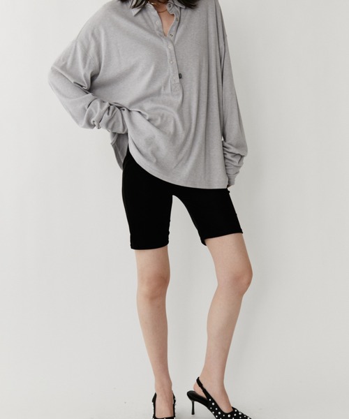 VION（ヴィオン）の「Polo Loose Long Sleeve TEE / ポロルーズロングスリーブティー（ポロシャツ・レディース・ブルー/ダークグレー/ライトグレー/ブラック・FREE）」の16枚目の写真