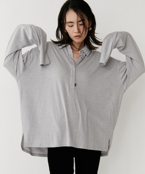 VION（ヴィオン）の「Polo Loose Long Sleeve TEE / ポロルーズロングスリーブティー（ポロシャツ・レディース・ブルー/ダークグレー/ライトグレー/ブラック・FREE）」の13枚目の写真