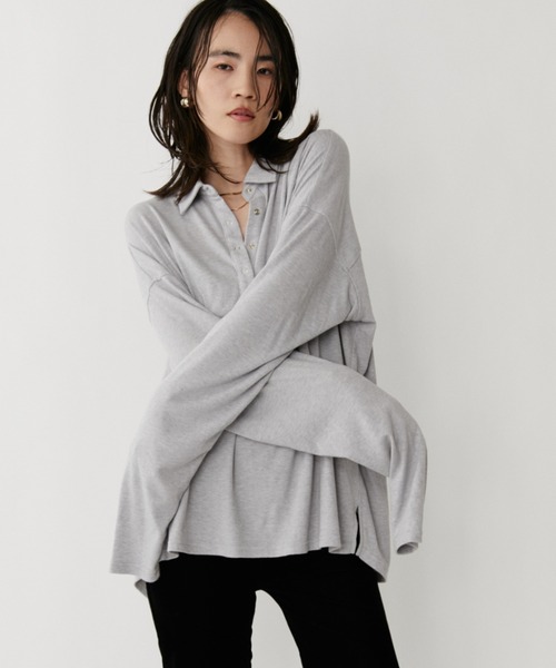 VION（ヴィオン）の「Polo Loose Long Sleeve TEE / ポロルーズロングスリーブティー（ポロシャツ・レディース・ブルー/ダークグレー/ライトグレー/ブラック・FREE）」の14枚目の写真