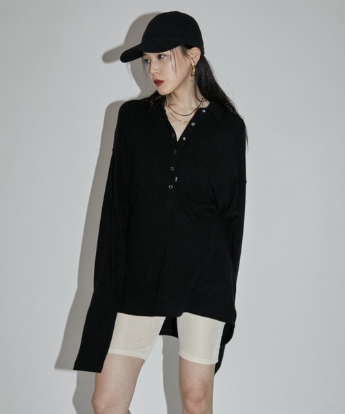 VION（ヴィオン）の「Polo Loose Long Sleeve TEE / ポロルーズロングスリーブティー（ポロシャツ・レディース・ブルー/ダークグレー/ライトグレー/ブラック・FREE）」の21枚目の写真