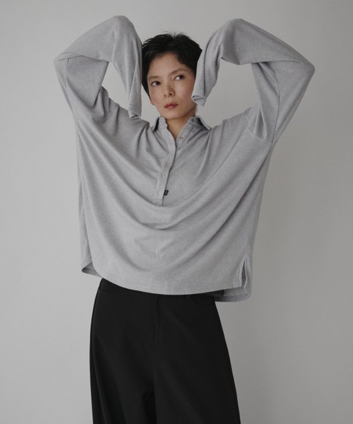 VION（ヴィオン）の「Polo Loose Long Sleeve TEE / ポロルーズロングスリーブティー（ポロシャツ・レディース・ブルー/ダークグレー/ライトグレー/ブラック・FREE）」の18枚目の写真