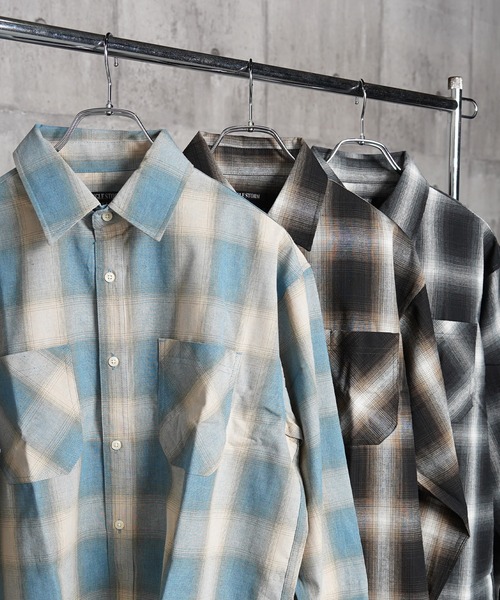 1111clothing(ワンフォークロージング)の「オンブレチェックシャツ / Ombre Check Shirt(シャツ/ブラウス・メンズ・ブラウン/ブルー/ブラック・M/L)」の4枚目の写真