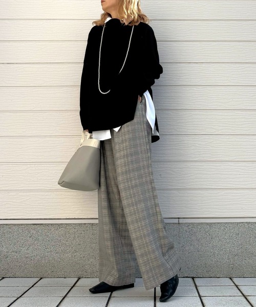 Q（キュー）の「グログランラインチェックパンツ（スラックス・レディース・ベージュ系その他/ブラウン系その他・MEDIUM）」の18枚目の写真